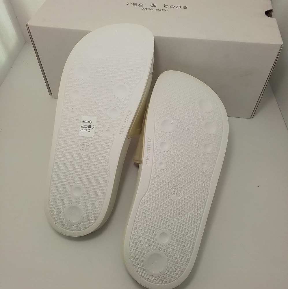 NEW IN BOX Rag & Bone Logo Pool White Slides - Picture 6 of 10
